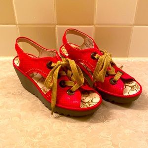 Fly London Leather wedge sandals - size 6.5 (37)